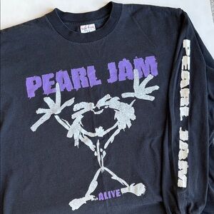 1992 Pearl Jam Vintage Stickman Alive Concert Tour Sof Tee USA LS TShirt Mens XL